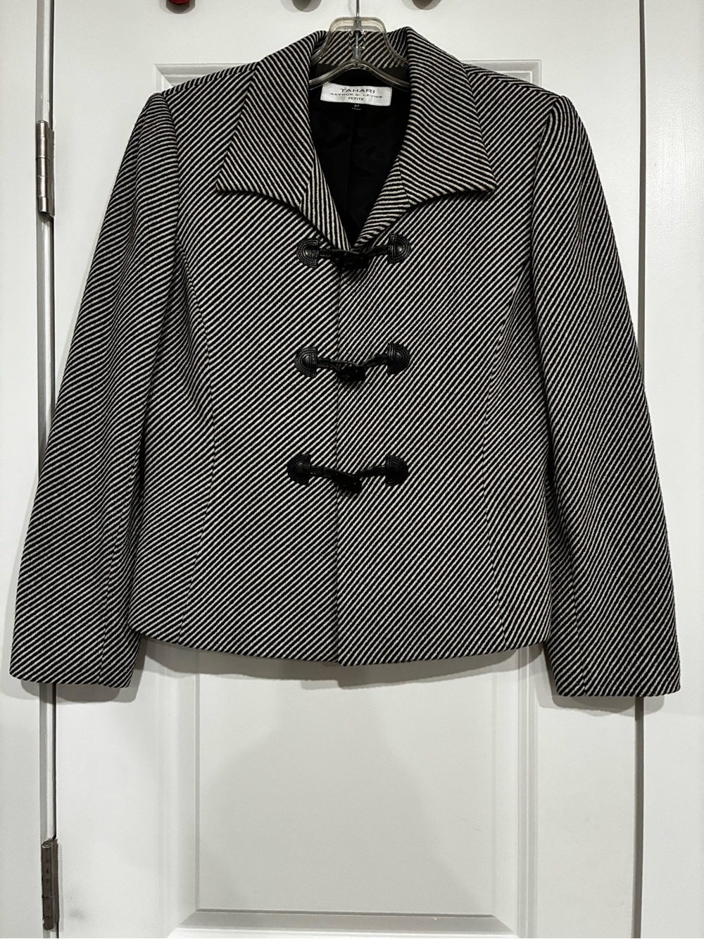 Talbots Black & White Diagonal Stripe Toggle Blazer